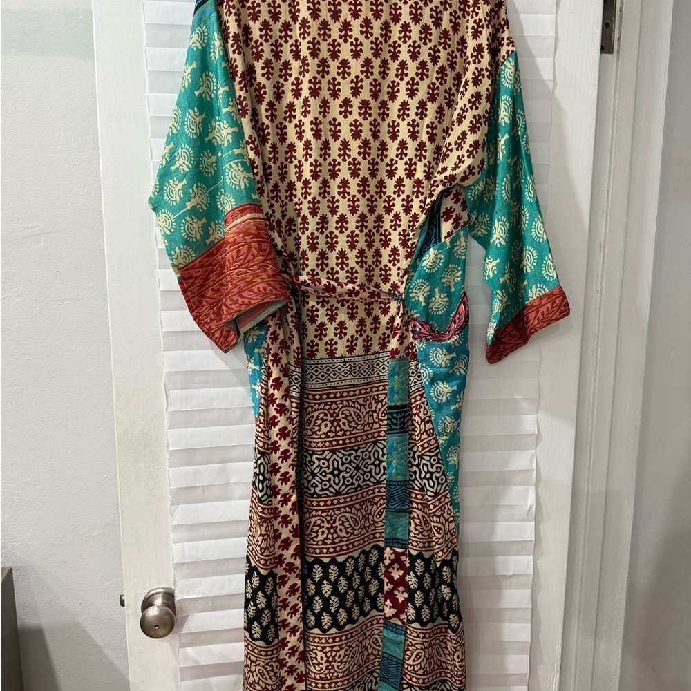 Colorful Patterned Silk Duster / Kimono - image 3